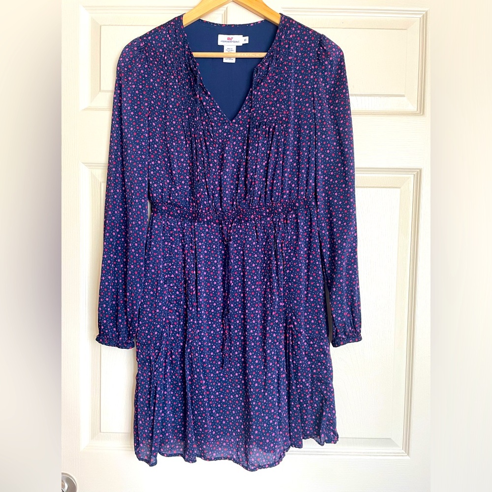 Vineyard Vines Navy Blue Dress with Pink Stars